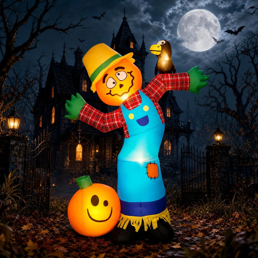 6ft Halloween Inflatable Pumpkin Scarecrow with LED Lights, Outdoor Yard Decor