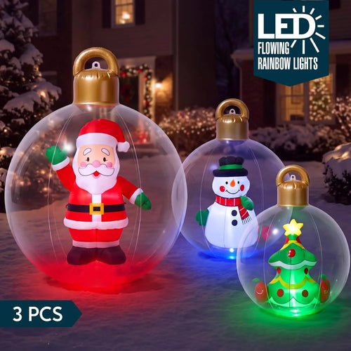 3-Piece Inflatable Christmas Ornament Set with Color-Changing LED Lights & Remote, Outdoor Yard Decor