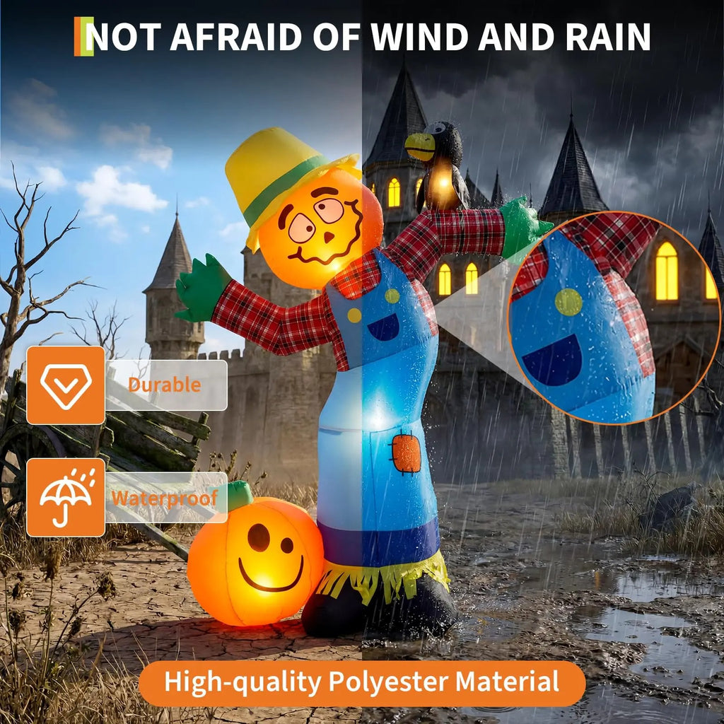 6ft Halloween Inflatable Pumpkin Scarecrow with LED Lights, Outdoor Yard Decor