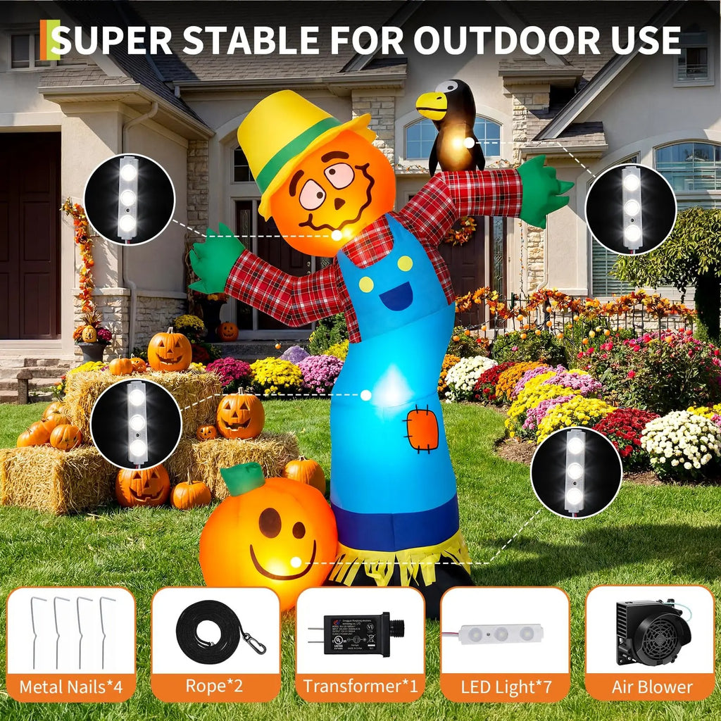 6ft Halloween Inflatable Pumpkin Scarecrow with LED Lights, Outdoor Yard Decor