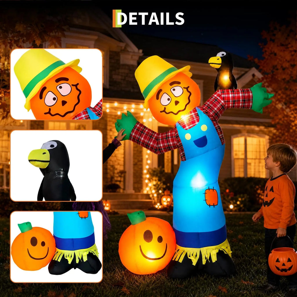 6ft Halloween Inflatable Pumpkin Scarecrow with LED Lights, Outdoor Yard Decor