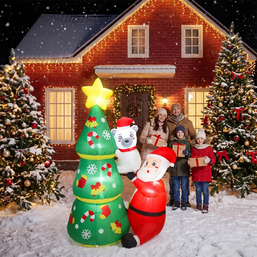 6ft Christmas Inflatable Tree with Santa & Polar Bear, LED Lights, Outdoor Yard Decor