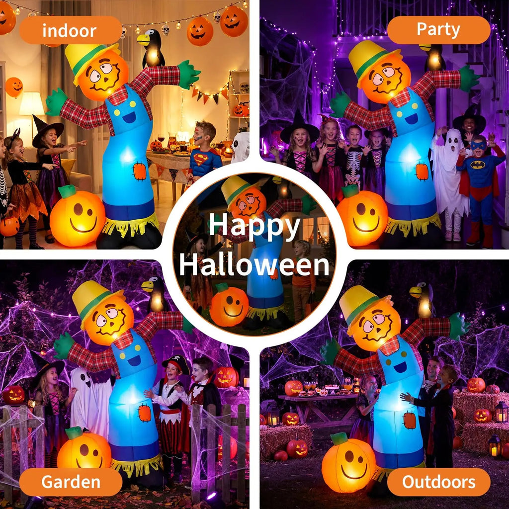 6ft Halloween Inflatable Pumpkin Scarecrow with LED Lights, Outdoor Yard Decor